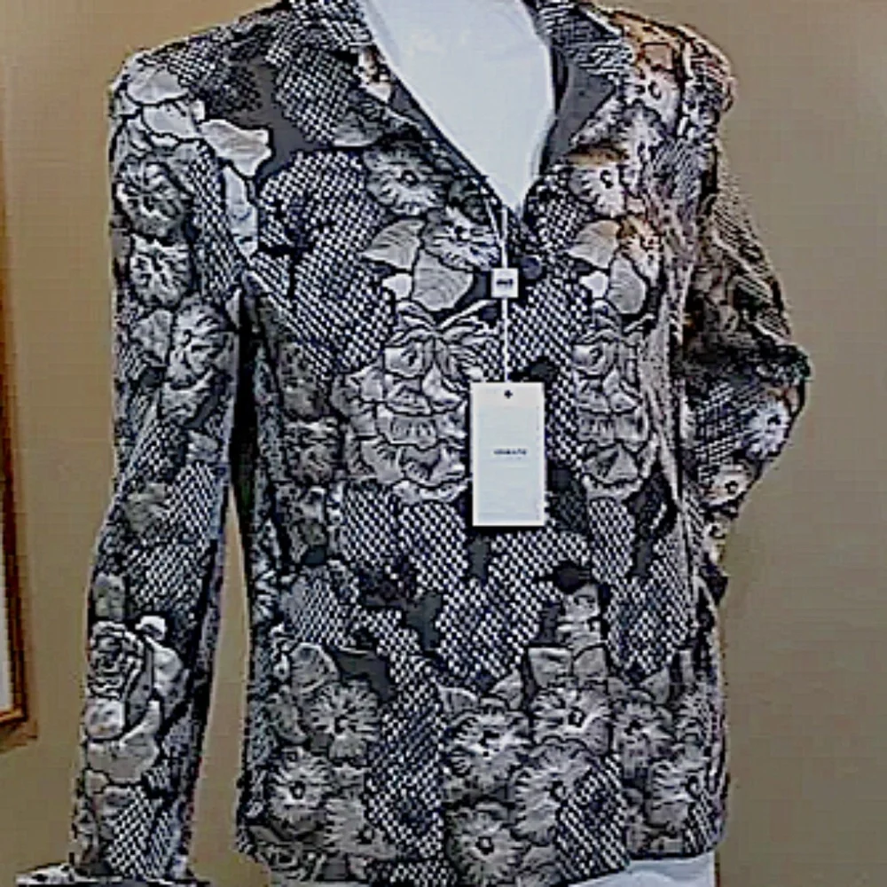 Armani Collezioni Black & Ivory Floral Print Jacket Silk linned– Size 8